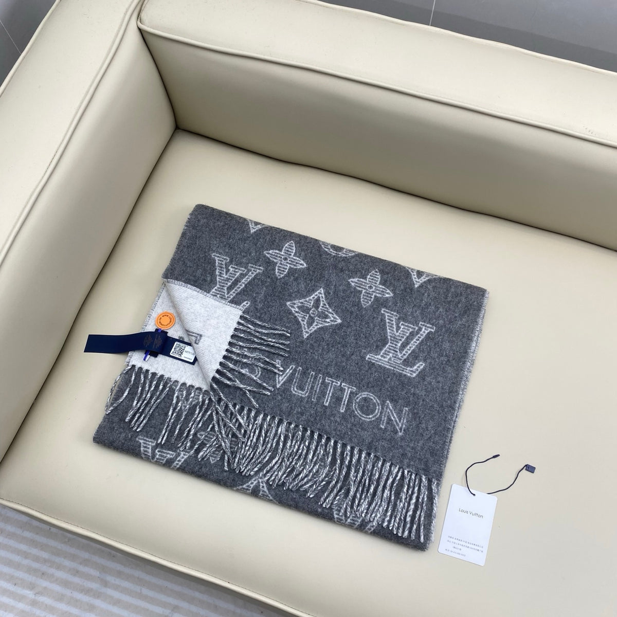 beige leather floral Scarf for women - product detail view