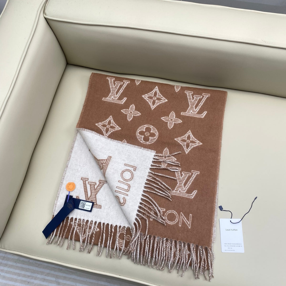 beige leather floral Scarf for women - alternate angle view 3