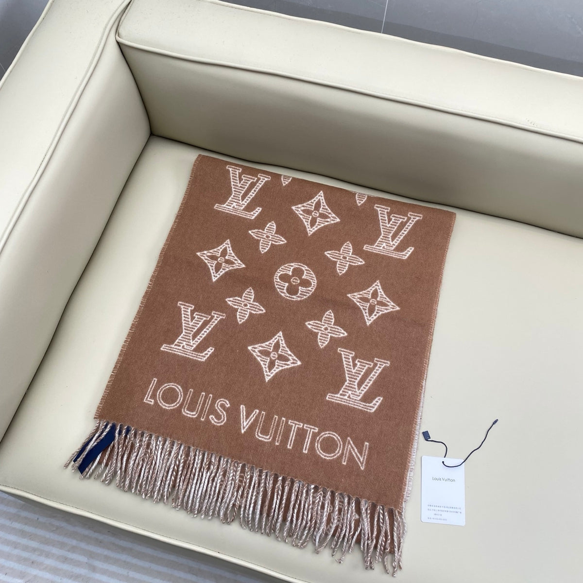 beige leather floral Scarf for women - alternate angle view 2