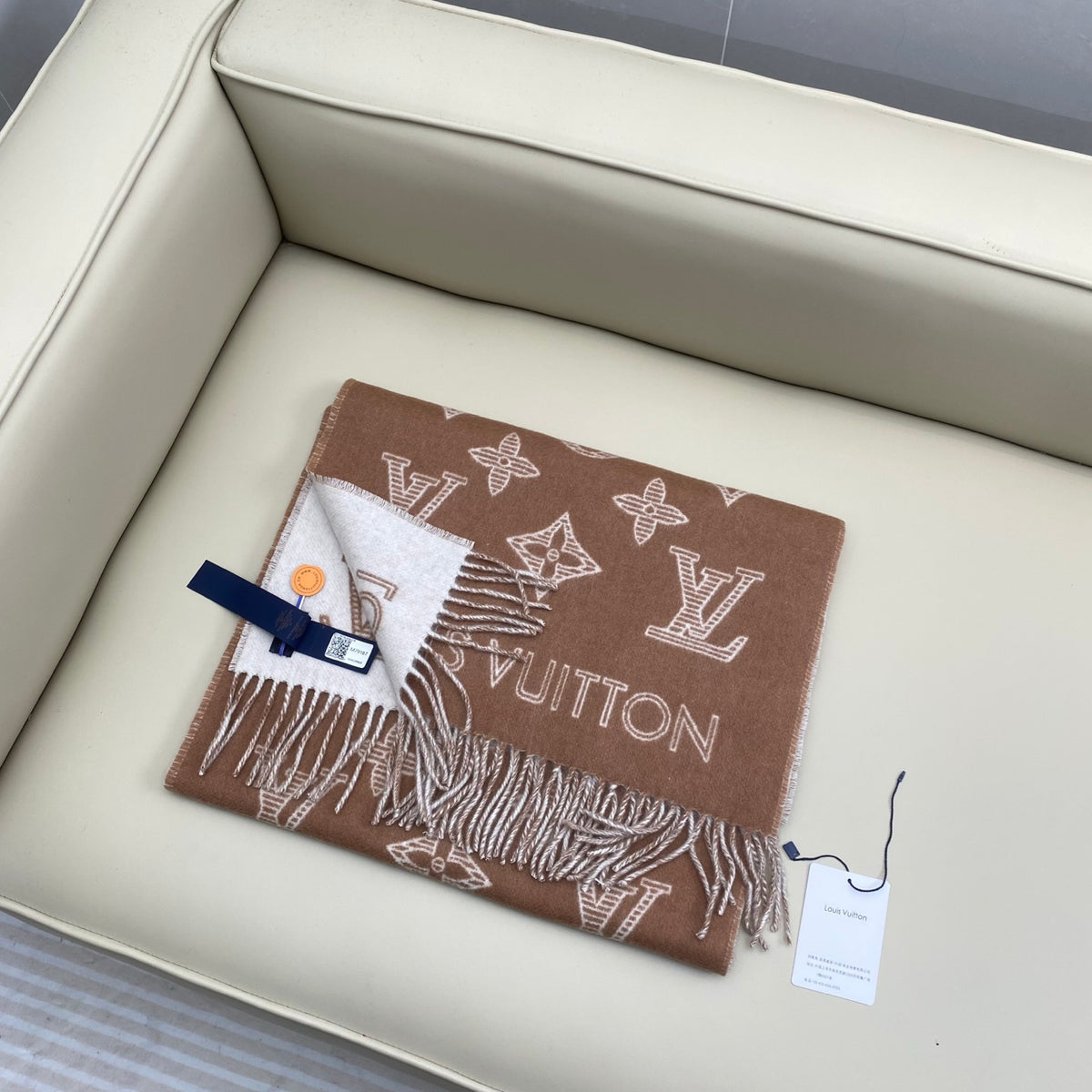 beige leather floral Scarf for women - product detail view