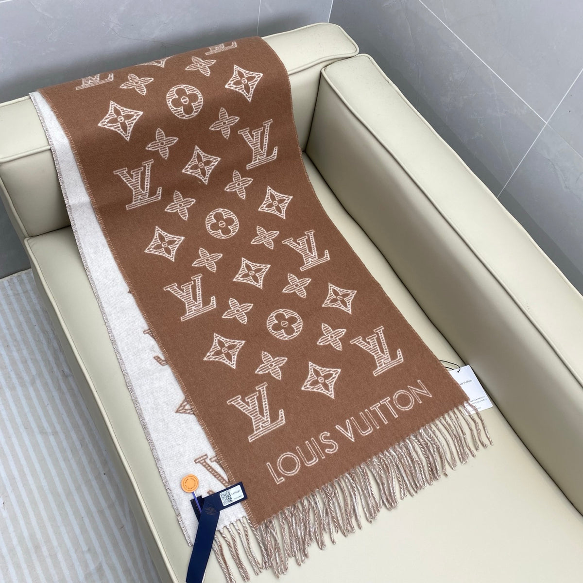 beige leather floral Scarf for women - alternate angle view 4