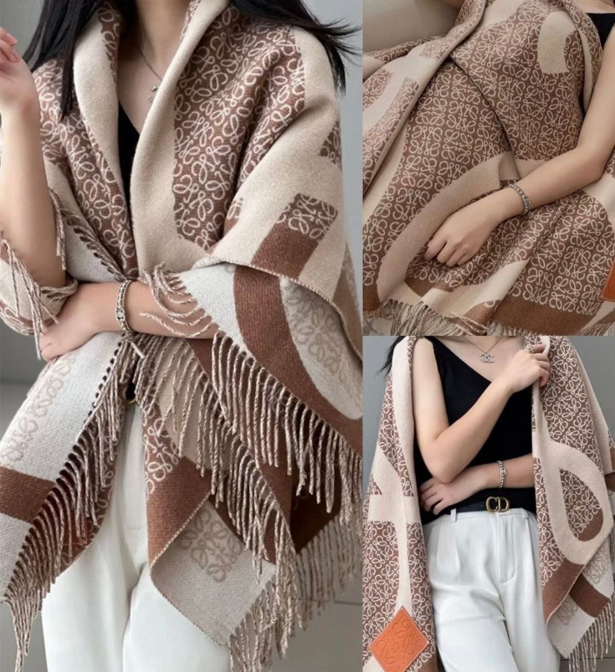 two-tone genuine leather floral Shawl for women - alternate angle view 2