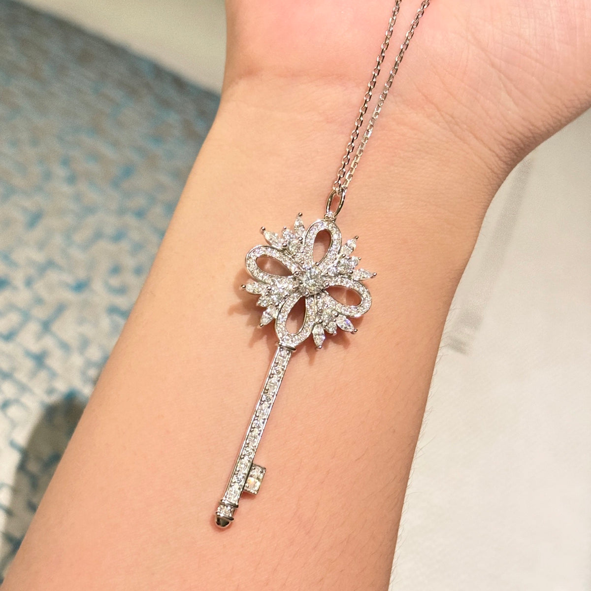 gold crystal floral Necklace for women - alternate angle view 9
