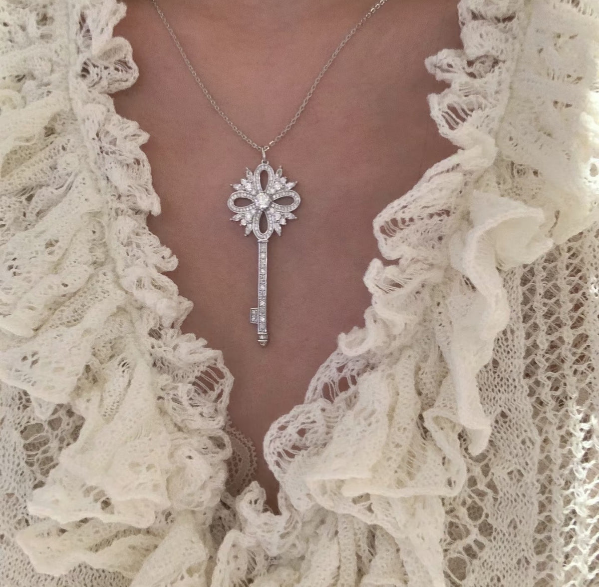 gold crystal floral Necklace for women - alternate angle view 3