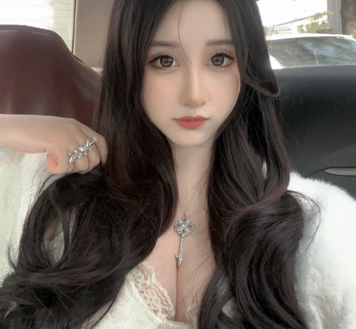 gold crystal floral Necklace for women - alternate angle view 8