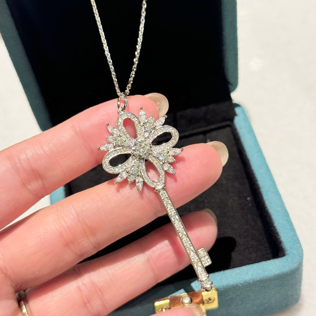 gold crystal floral Necklace for women - alternate angle view 4