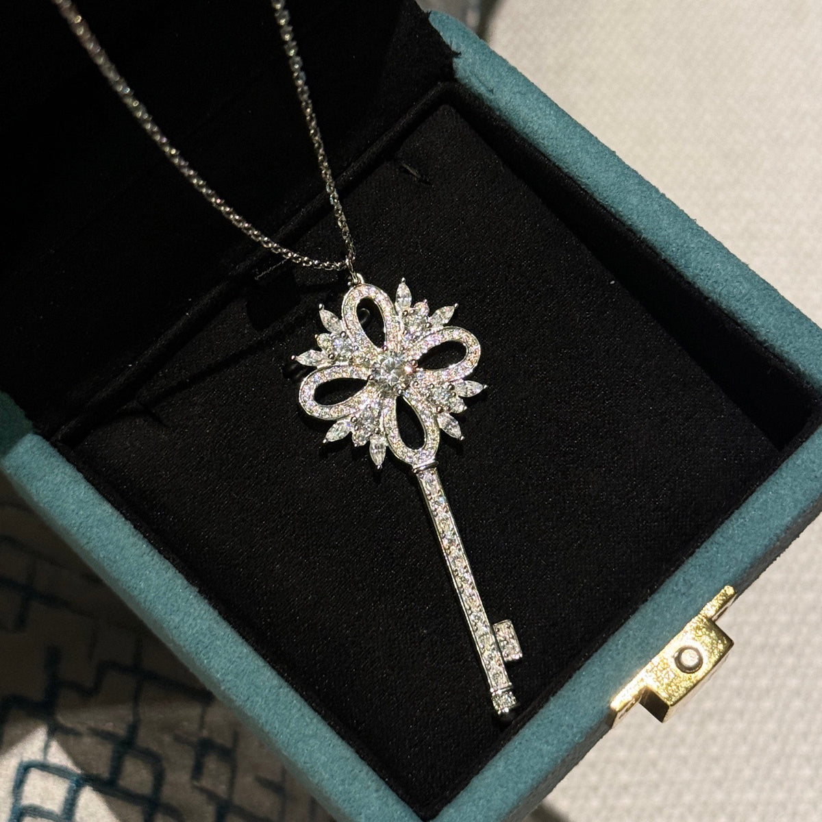 gold crystal floral Necklace for women - product detail view