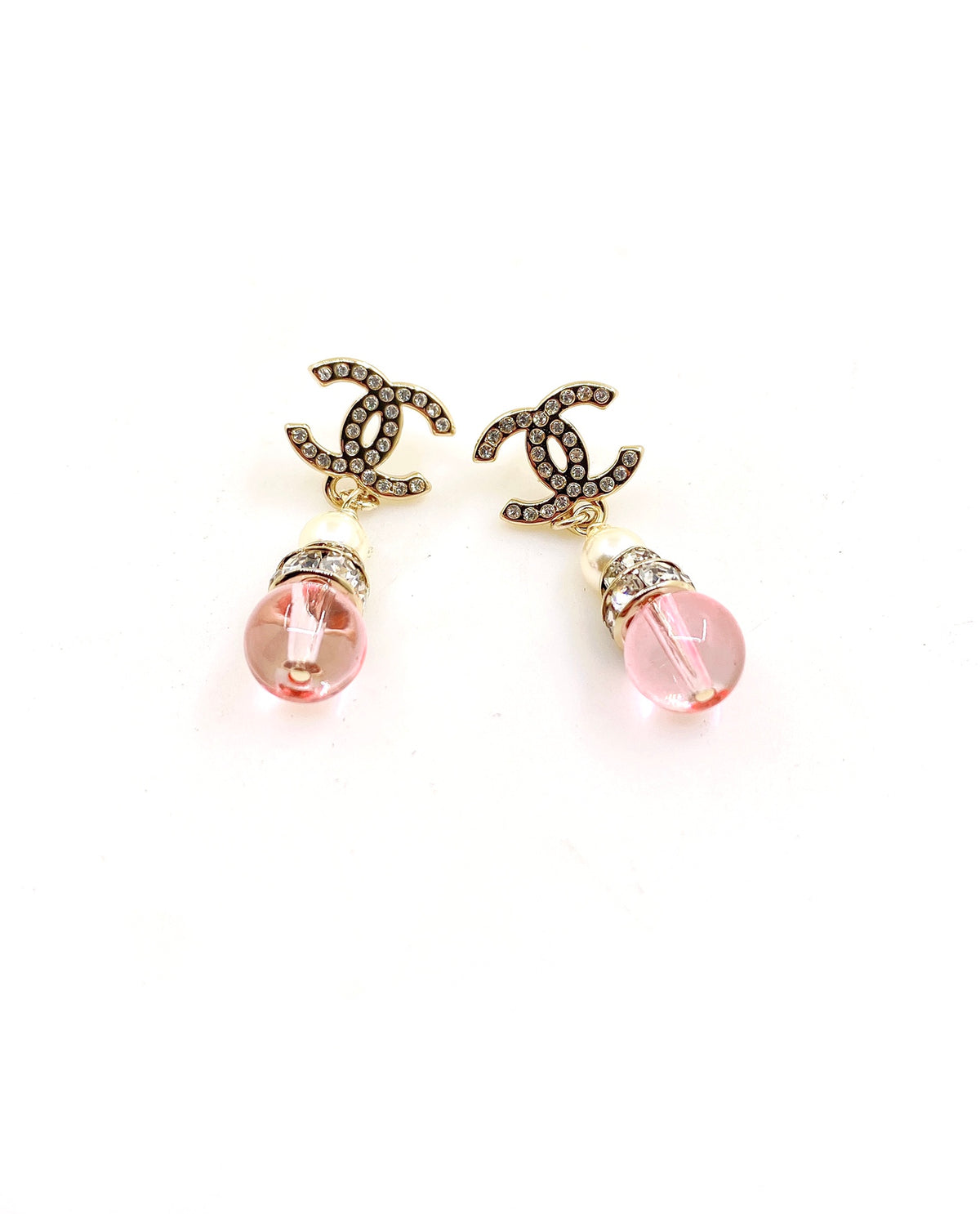 pink brass Drop Earrings for women - product detail view