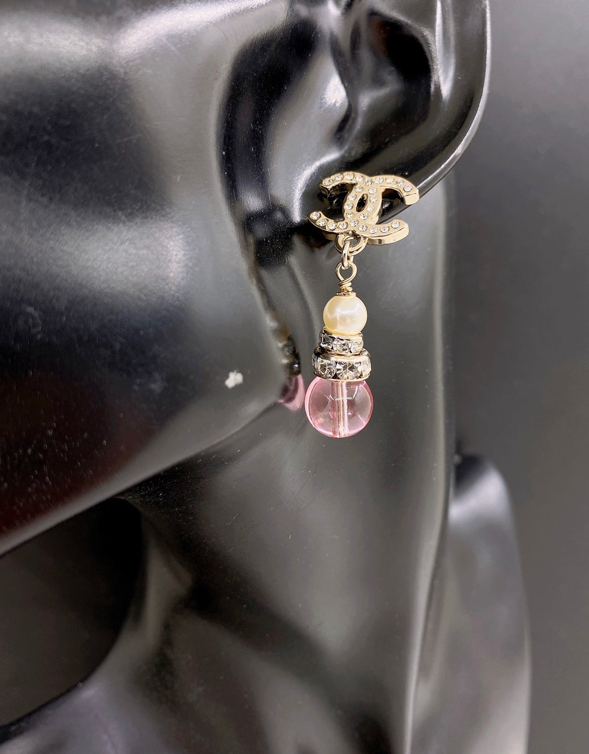 pink brass Drop Earrings for women - alternate angle view 2