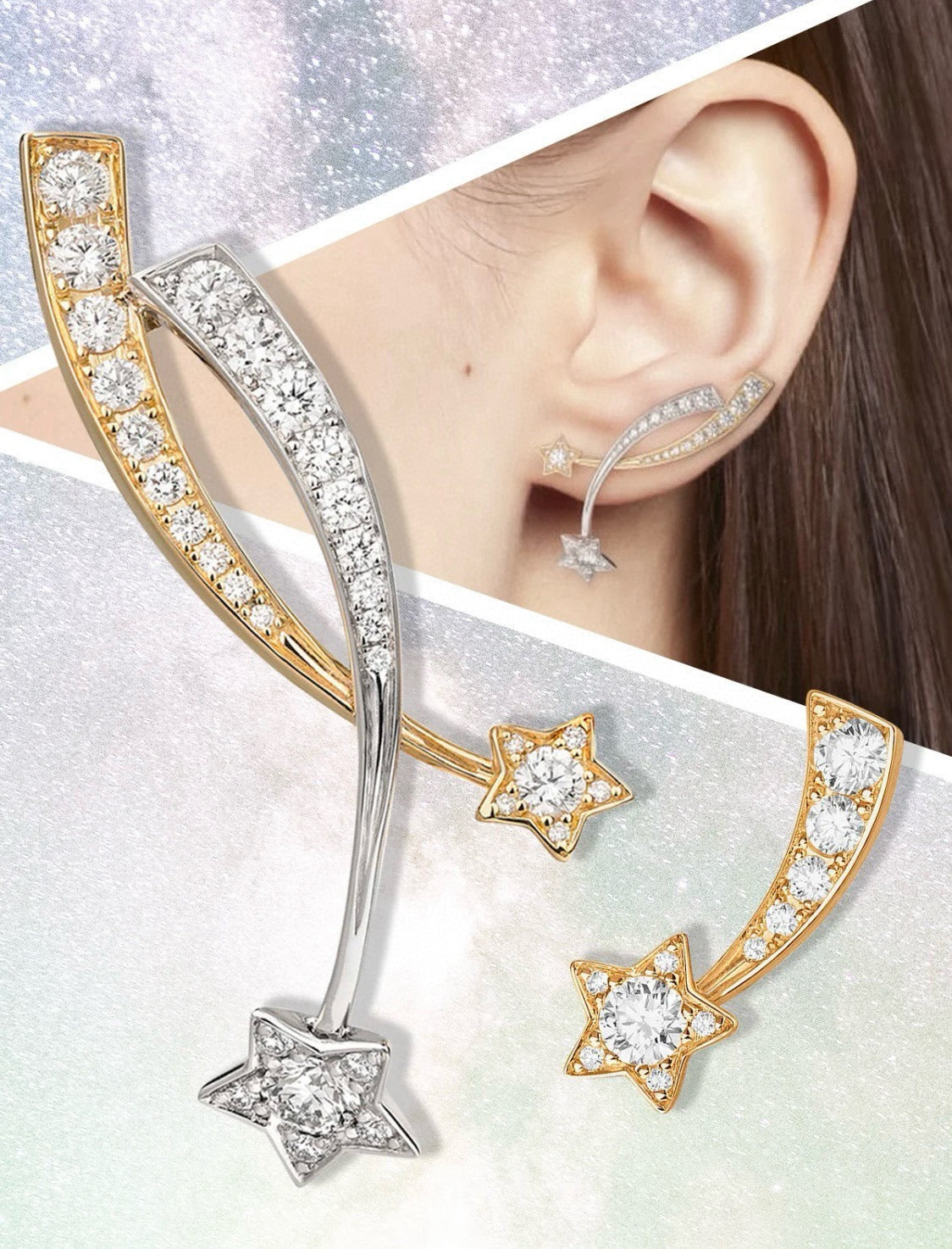 gold 925 sterling silver Stud Earrings for women - alternate angle view 5
