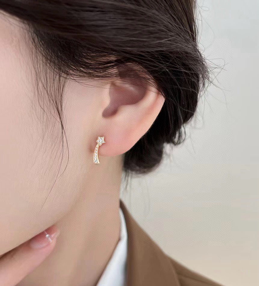 gold 925 sterling silver Stud Earrings for women - alternate angle view 3