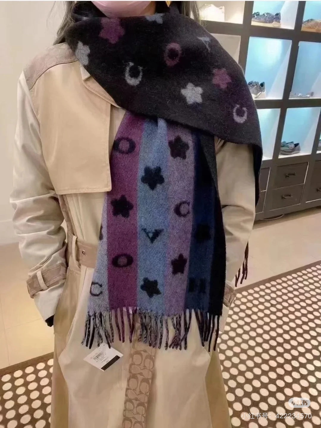 rainbow velvet floral Scarf for women - alternate angle view 3