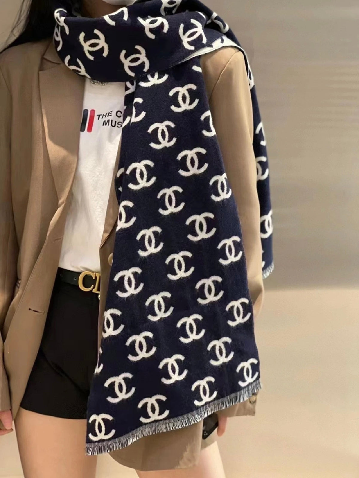 black and white velvet rose Scarf for women - product detail view