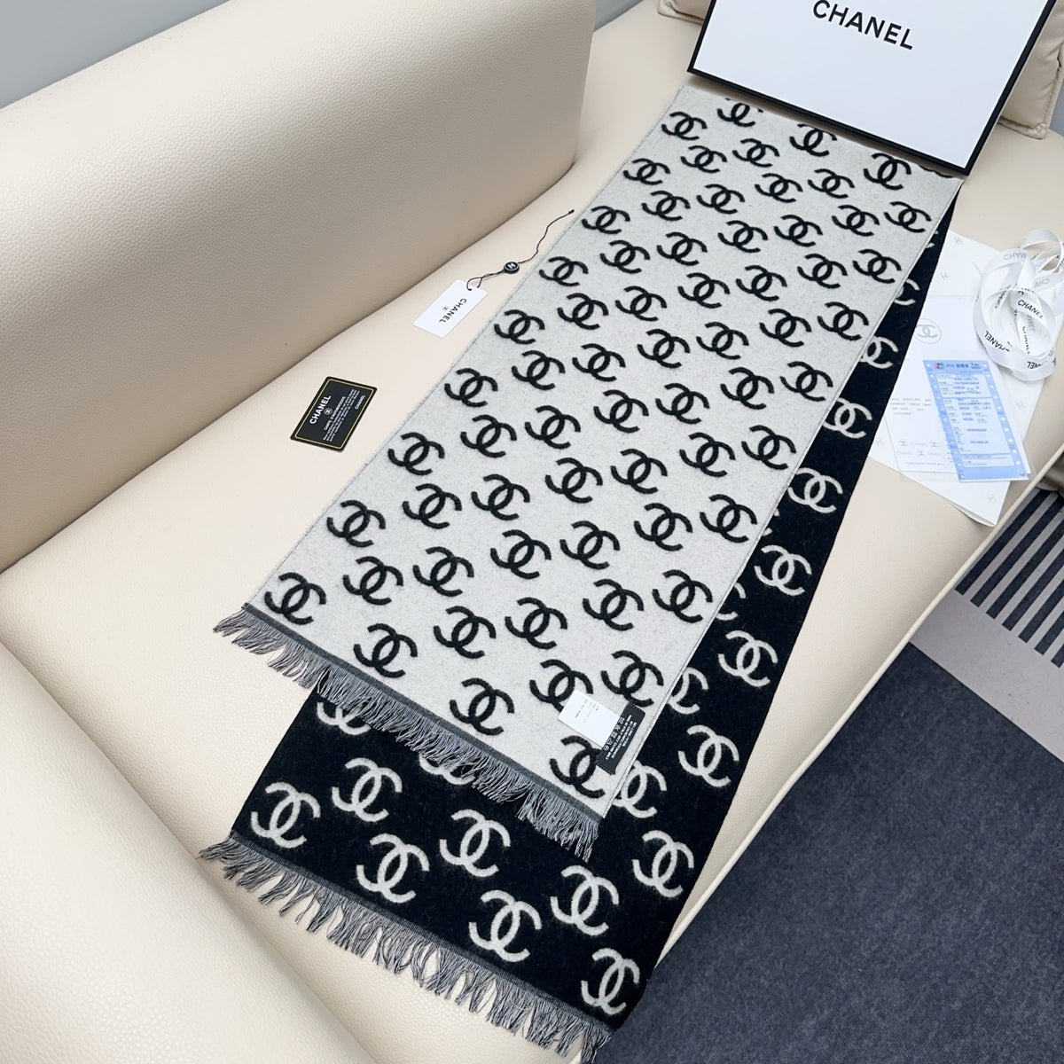 black and white velvet rose Scarf for women - alternate angle view 6
