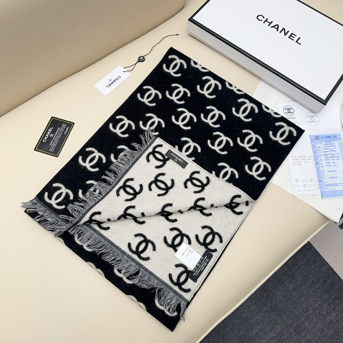 black and white velvet rose Scarf for women - alternate angle view 3
