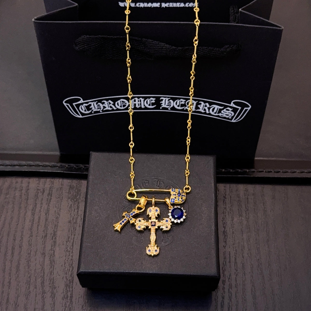 antique crystal cross Necklace for women - alternate angle view 4