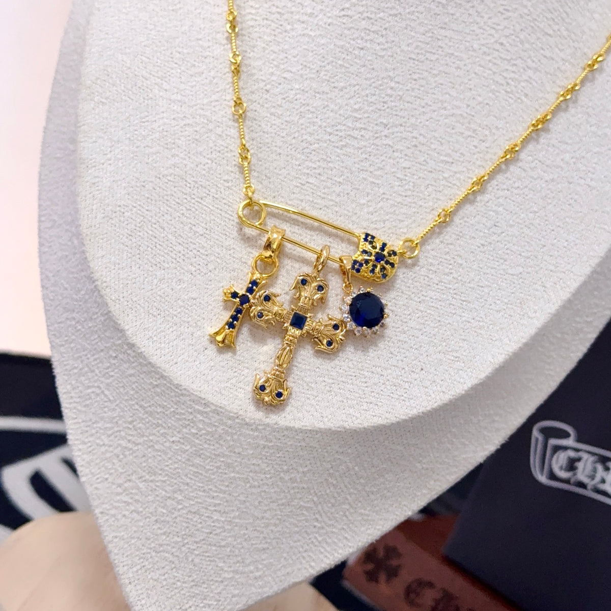 antique crystal cross Necklace for women - alternate angle view 2