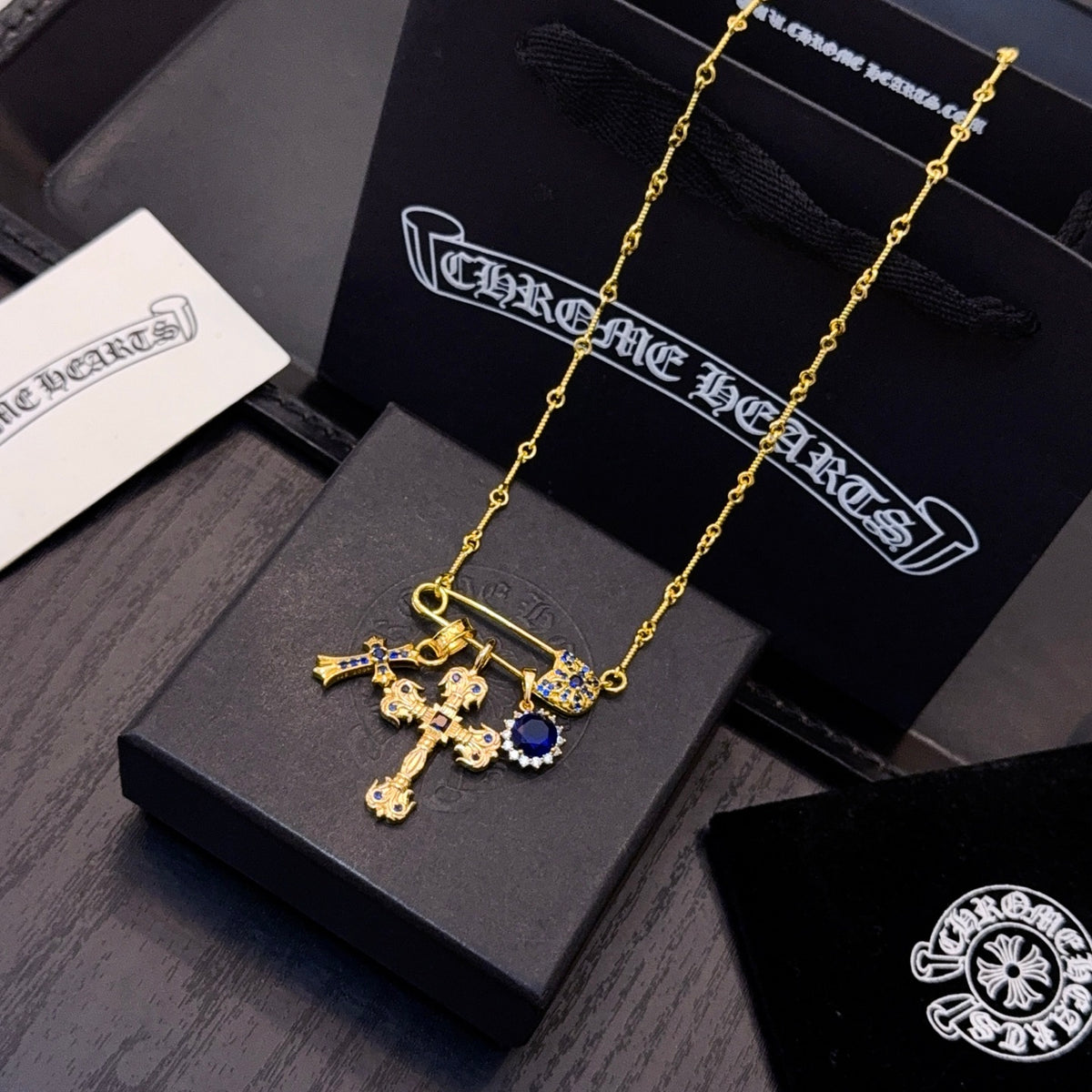 antique crystal cross Necklace for women - alternate angle view 5