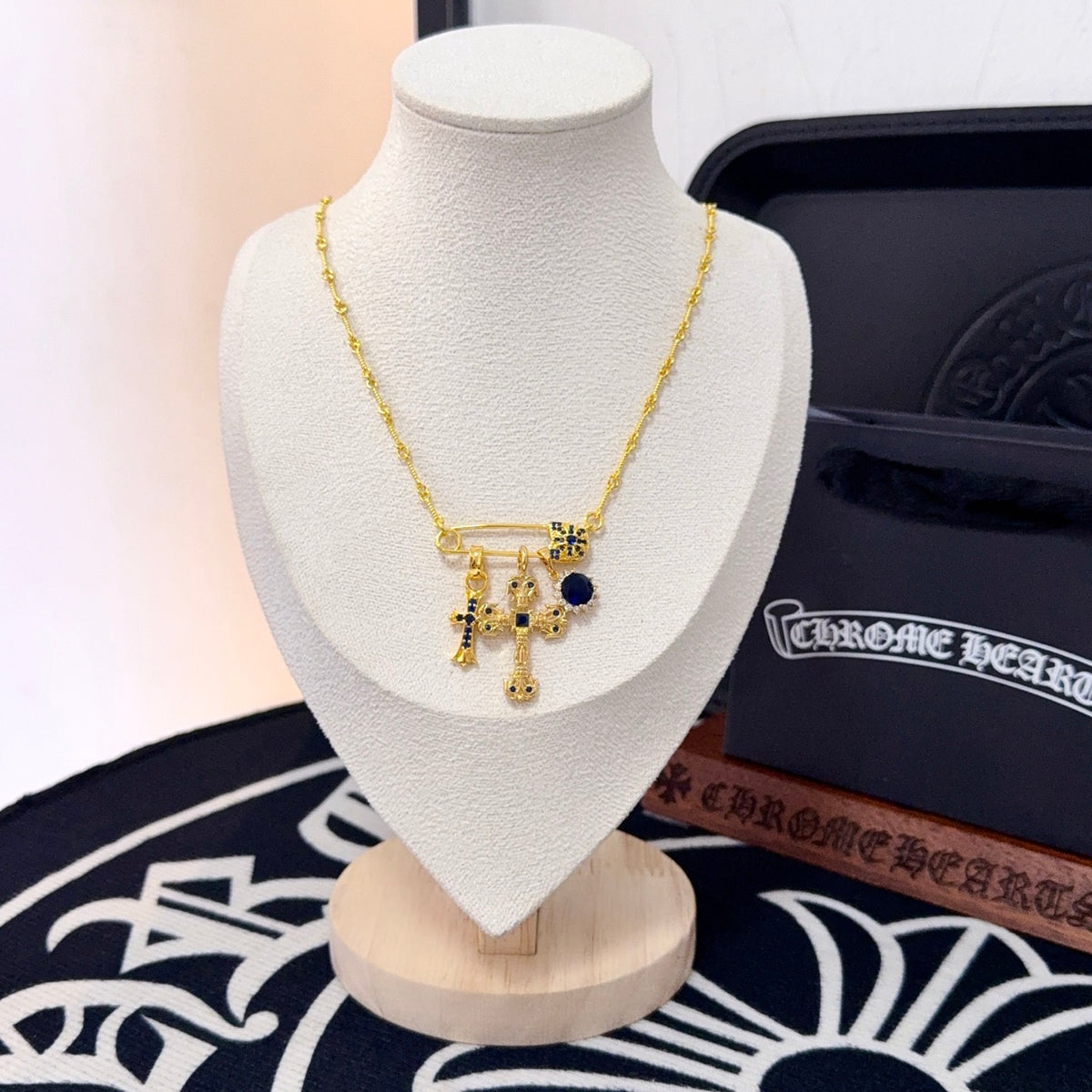 antique crystal cross Necklace for women - product detail view