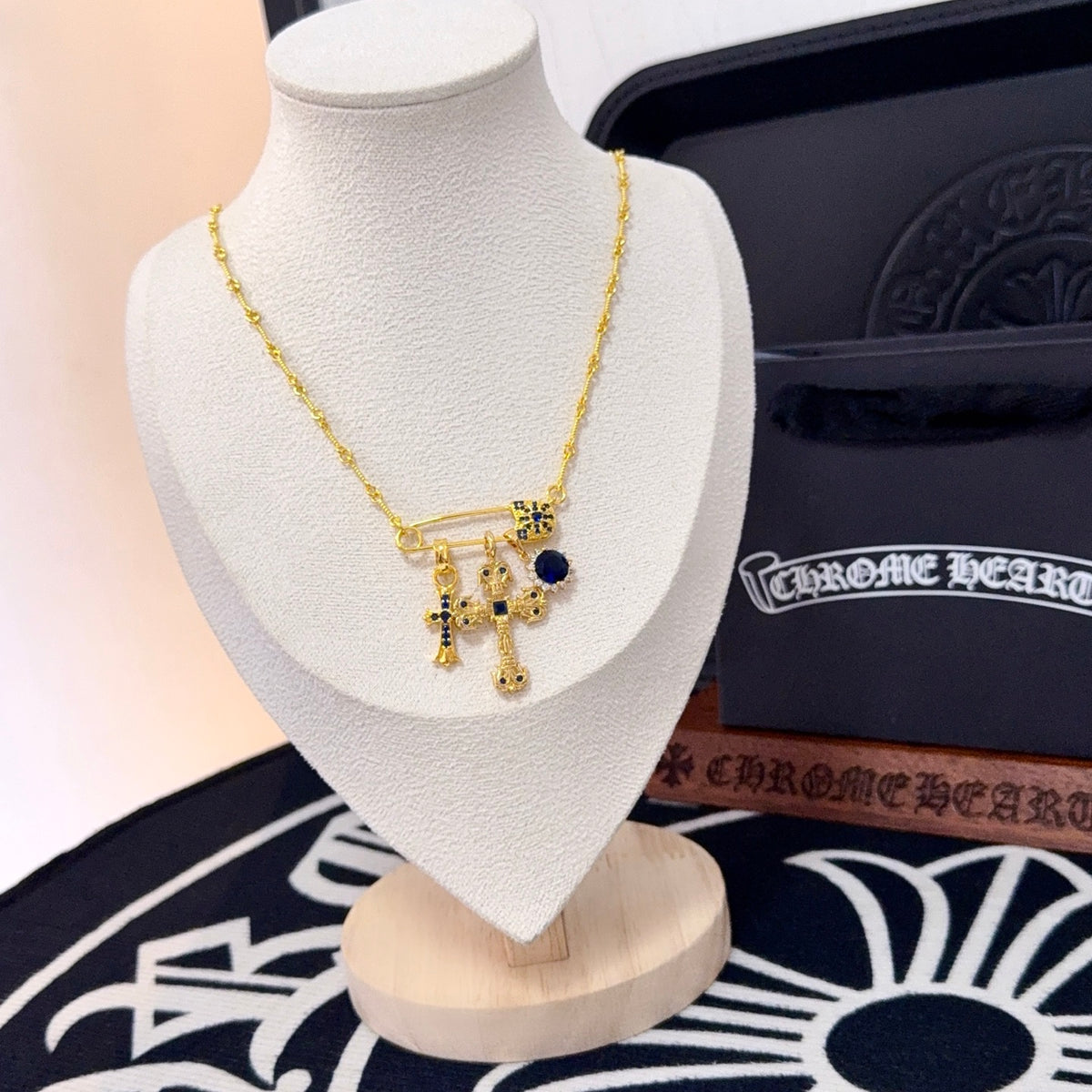 antique crystal cross Necklace for women - alternate angle view 3