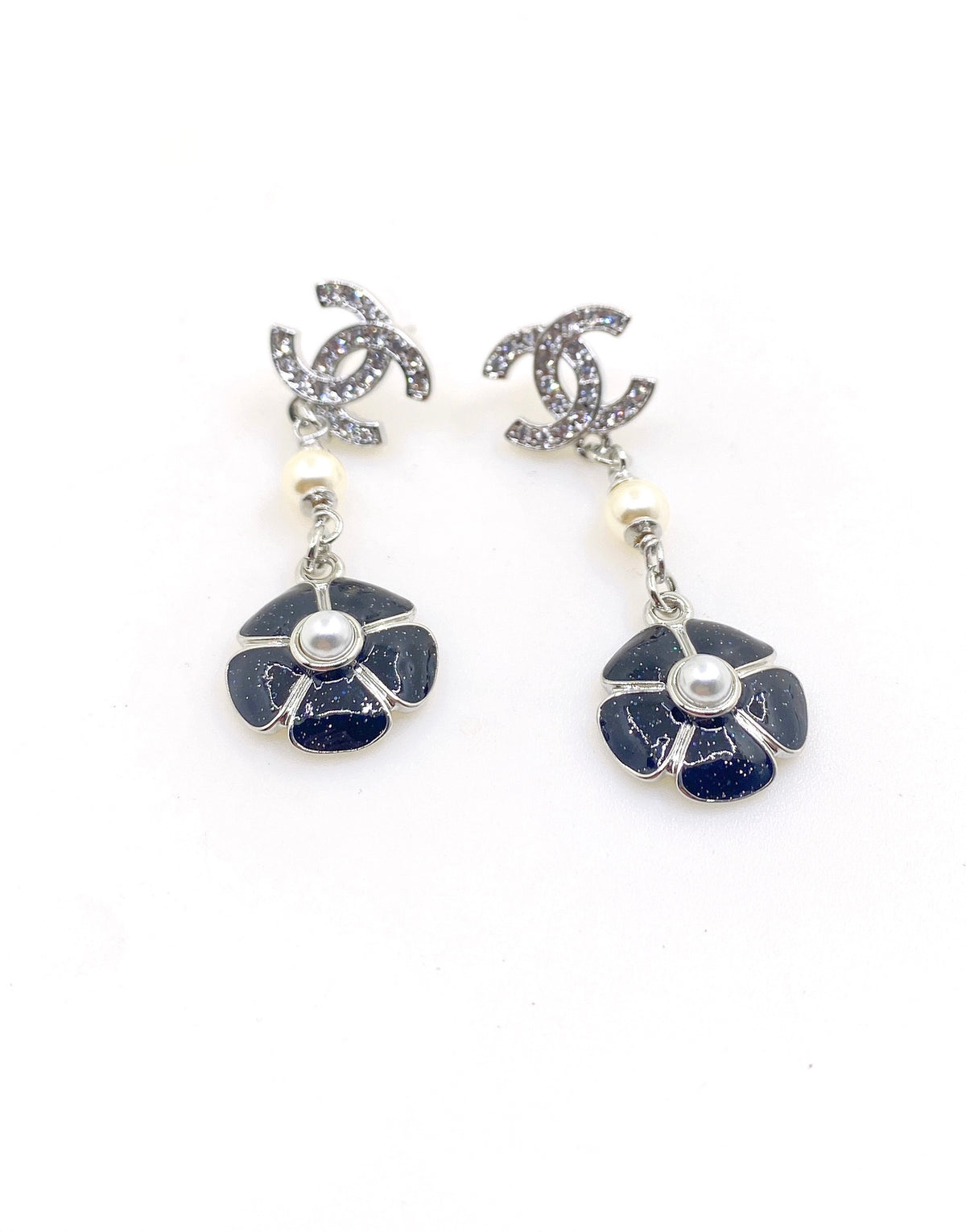 black brass floral Drop Earrings for women - product detail view
