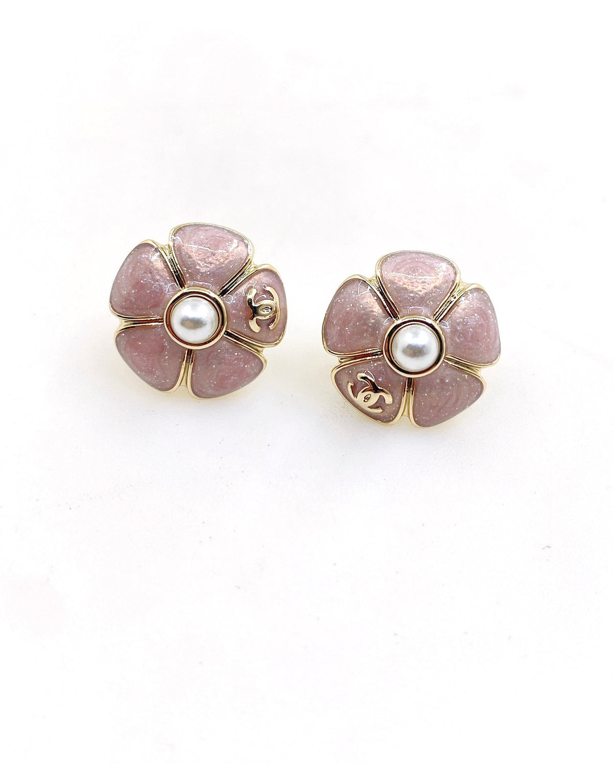 pink brass floral Stud Earrings for women - product detail view