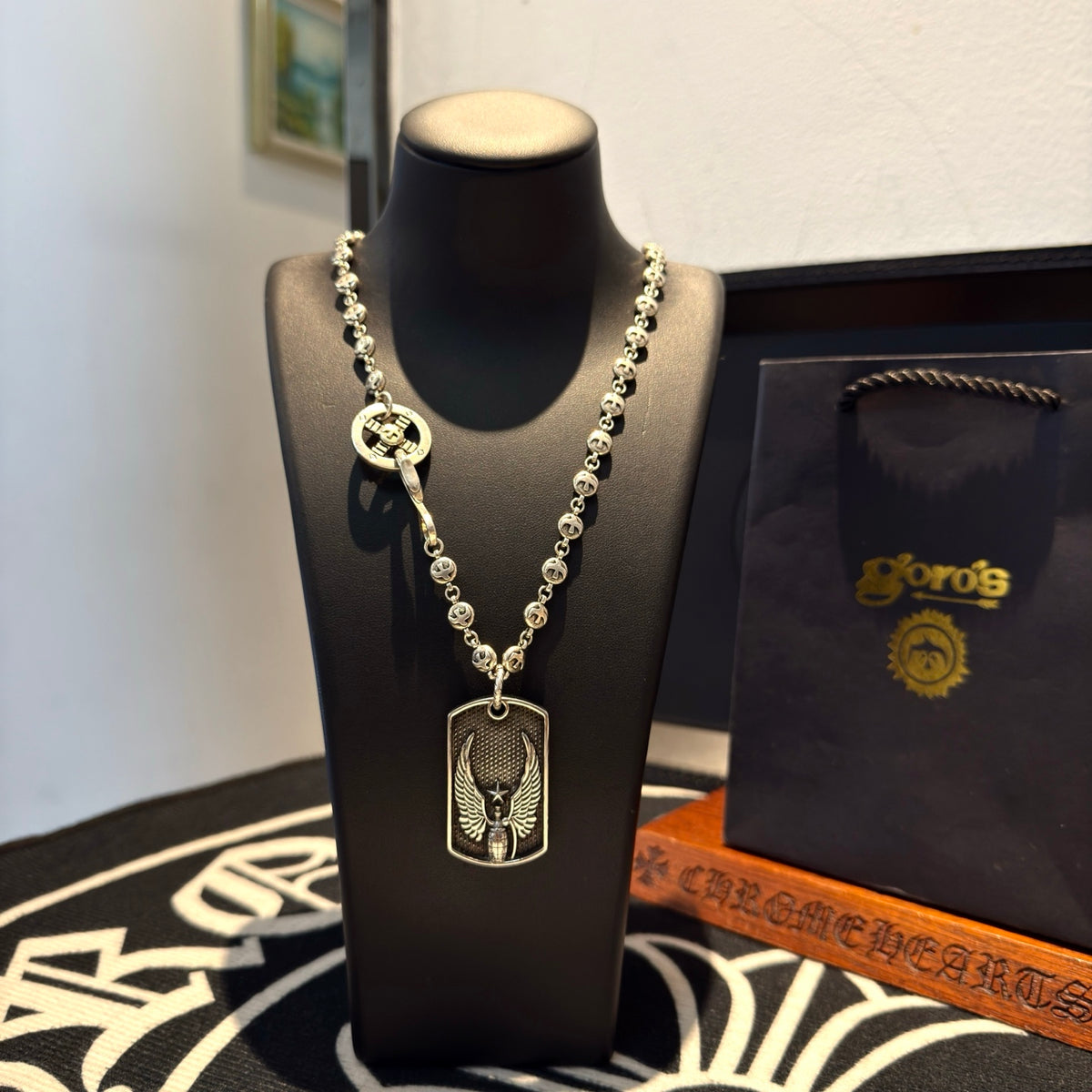 silver vintage Necklace for men - product detail view