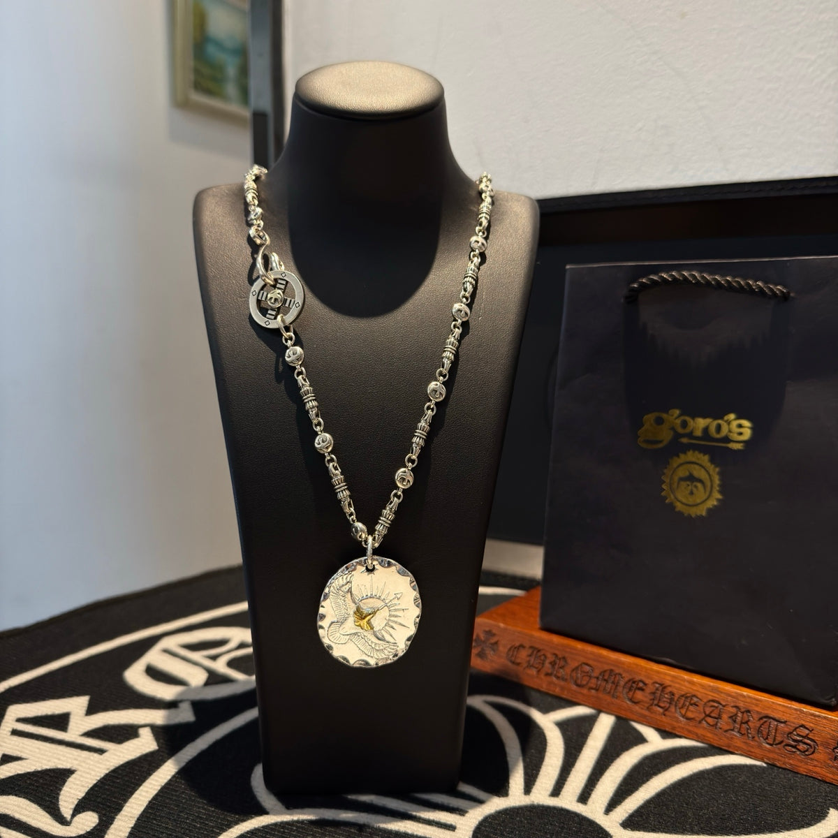silver vintage Necklace for men - product detail view