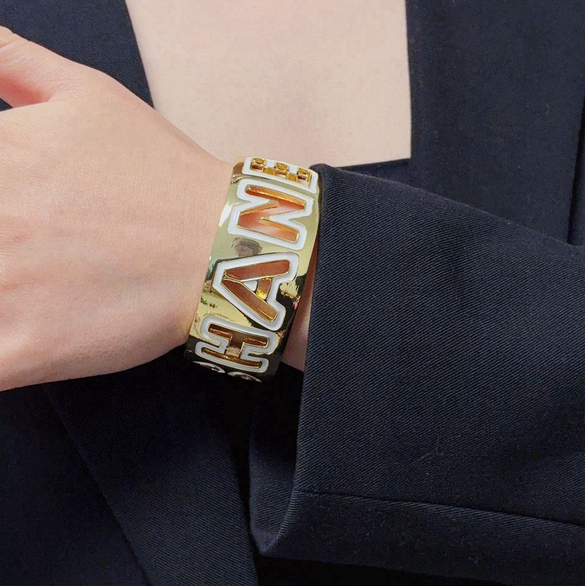 black and white hollow Bangle for women - product detail view