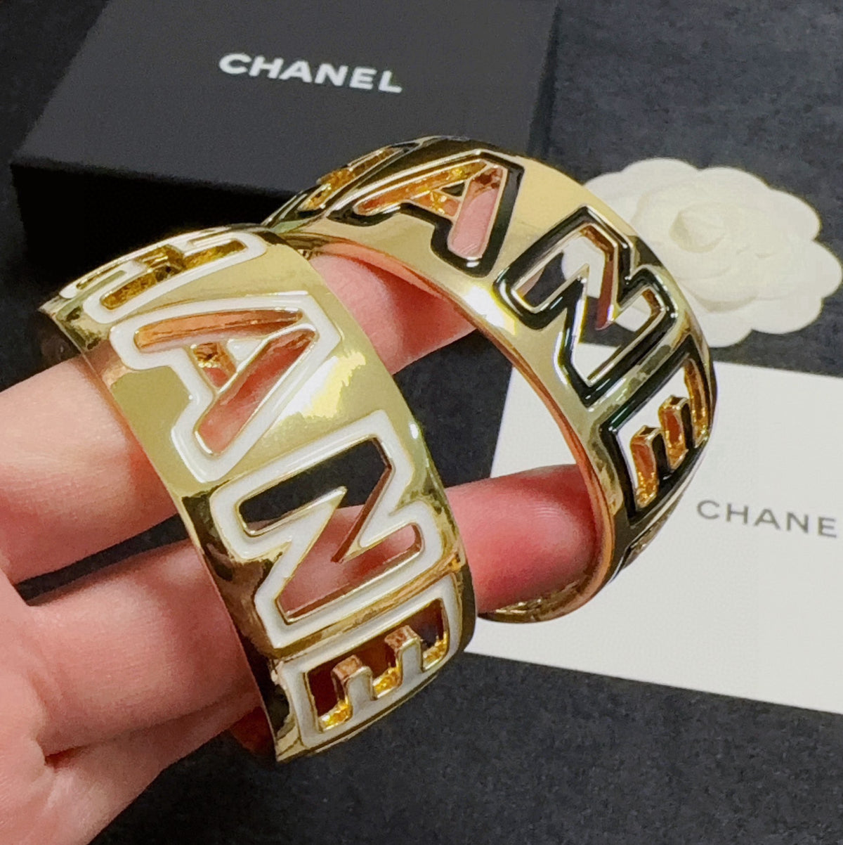 black and white hollow Bangle for women - alternate angle view 8