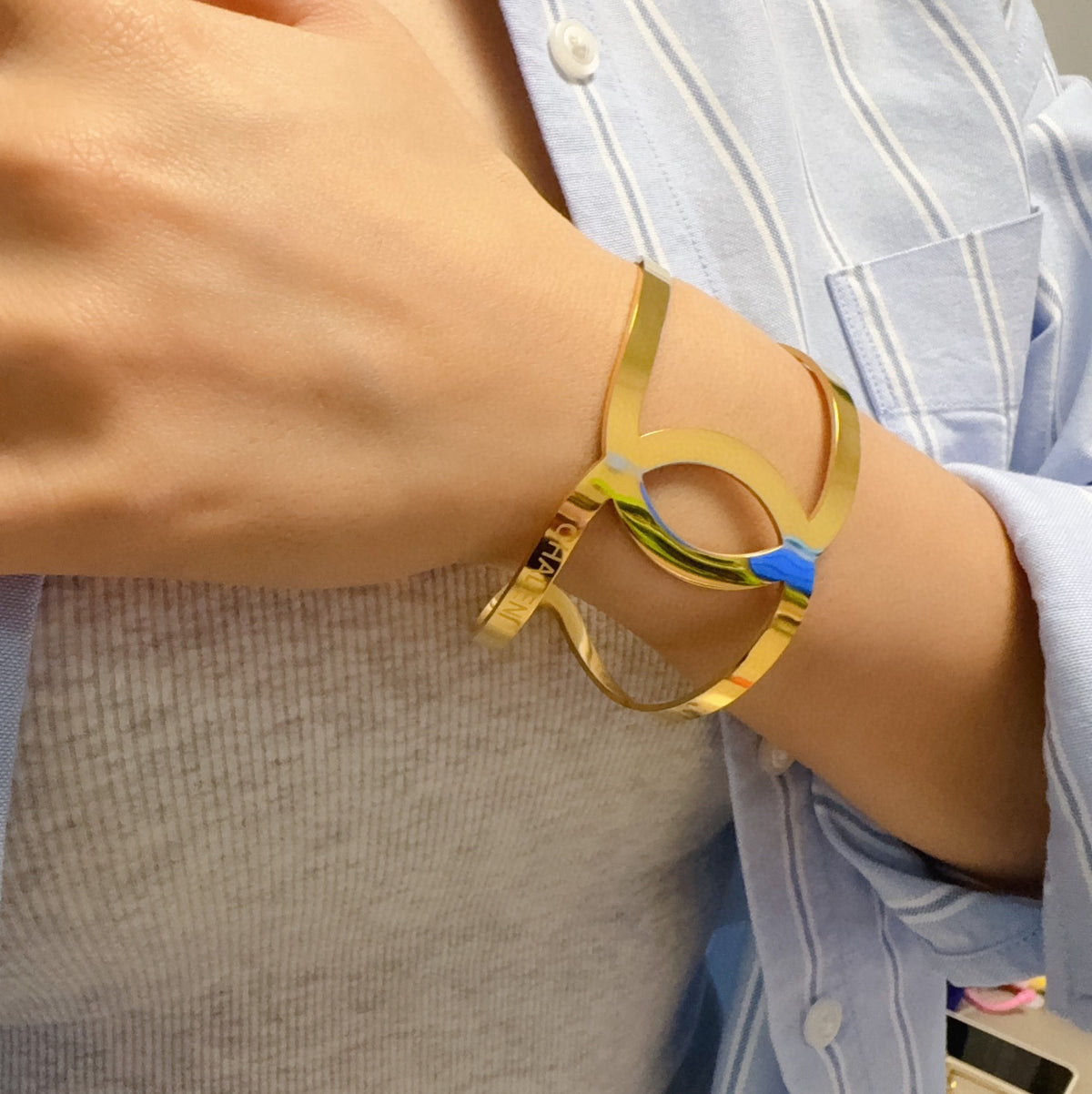 gold hollow Bangle for women - alternate angle view 2