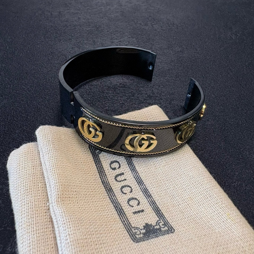 black double g Bangle for unisex couple - alternate angle view 5