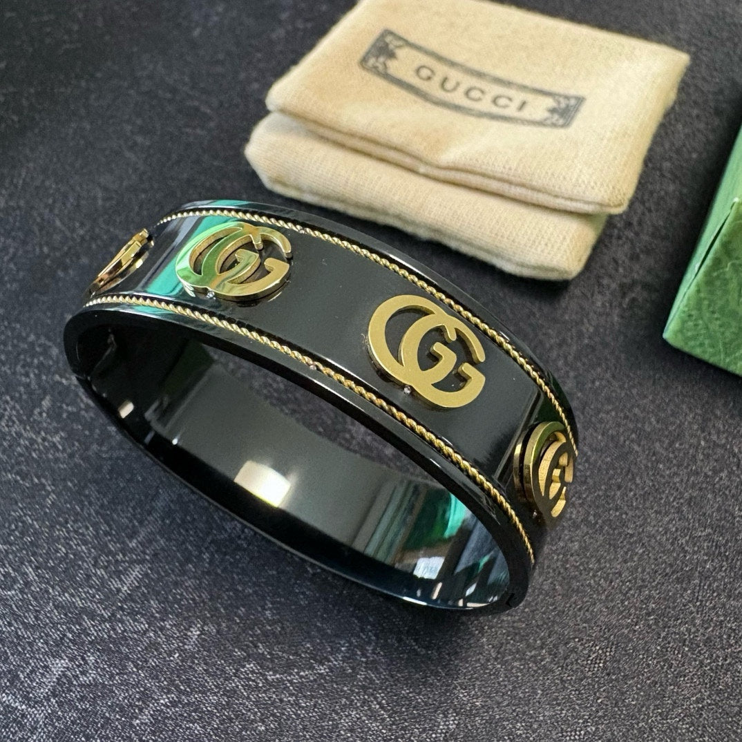 black double g Bangle for unisex couple - alternate angle view 3
