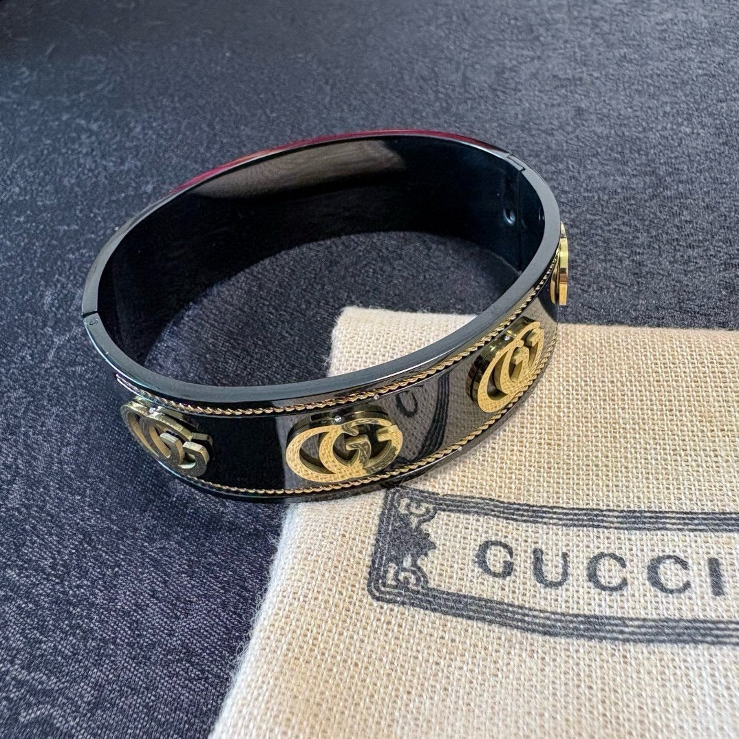 black double g Bangle for unisex couple - alternate angle view 4