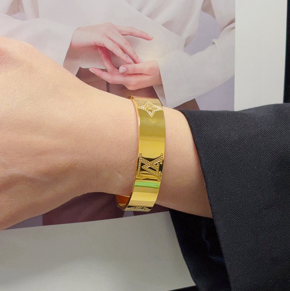 gold floral Bangle for women - alternate angle view 2