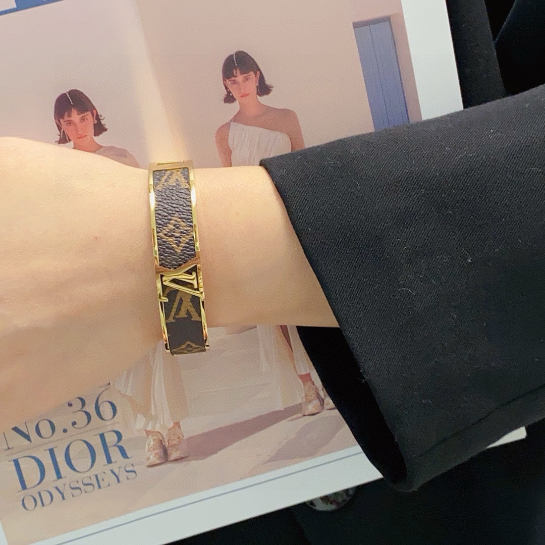 white leather floral Bangle for women - product detail view