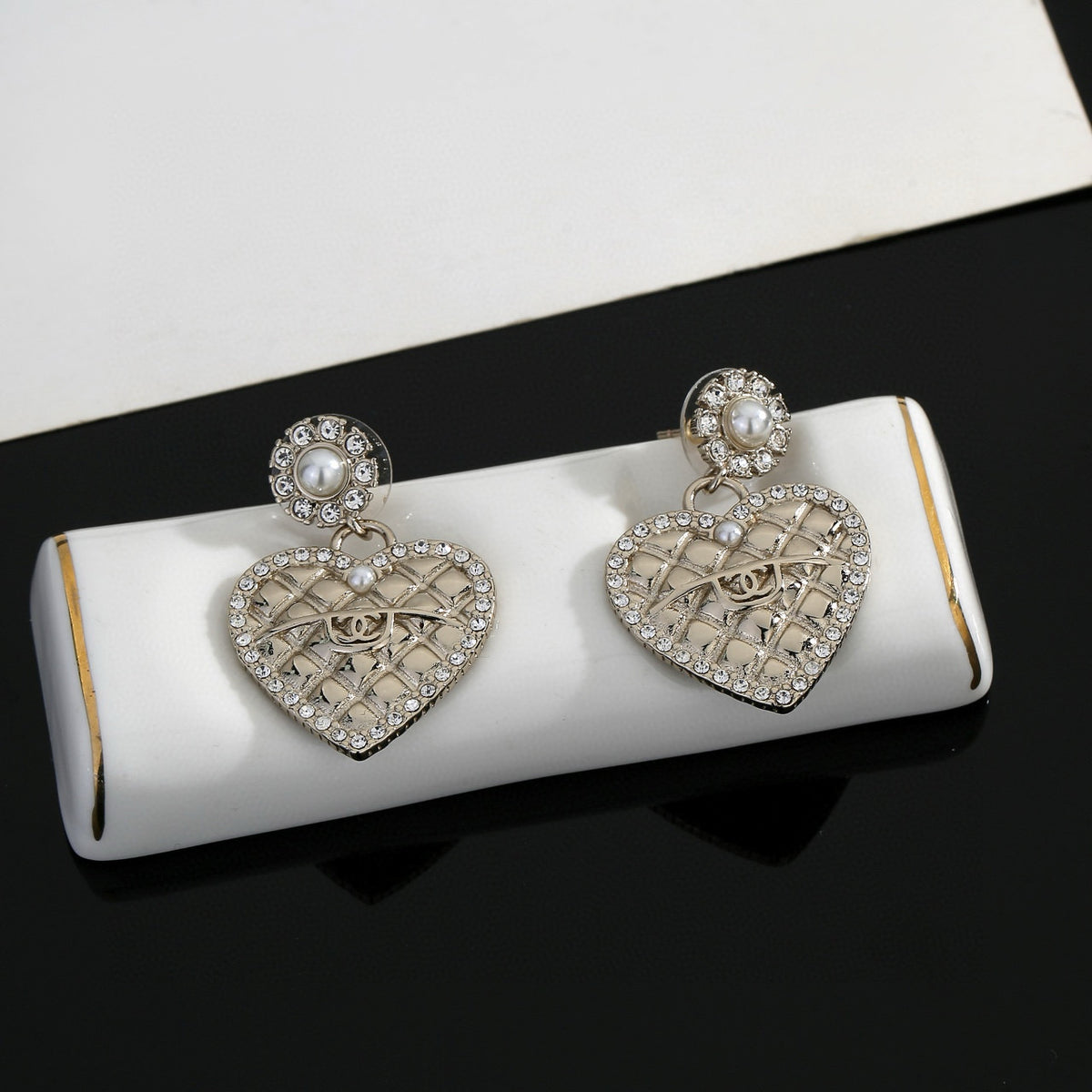 light gold heart Drop Earrings for women - alternate angle view 3
