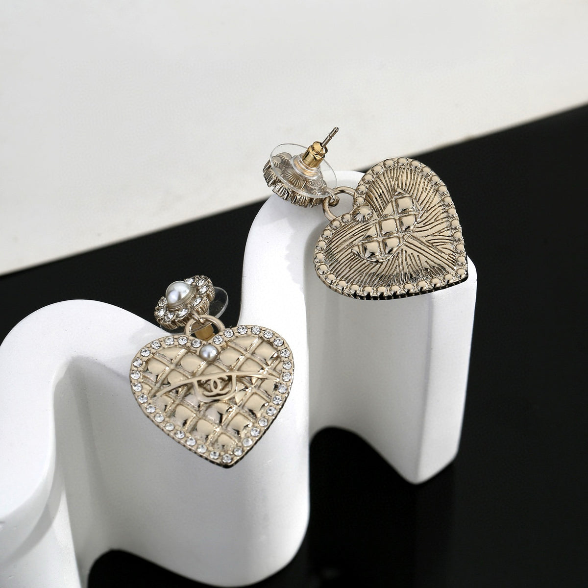 light gold heart Drop Earrings for women - alternate angle view 5