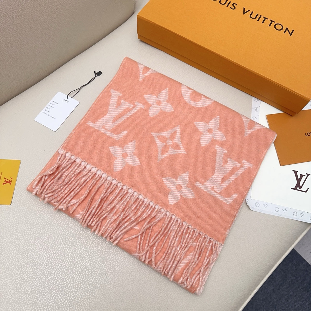 pink wool tassel Scarf for women - product detail view