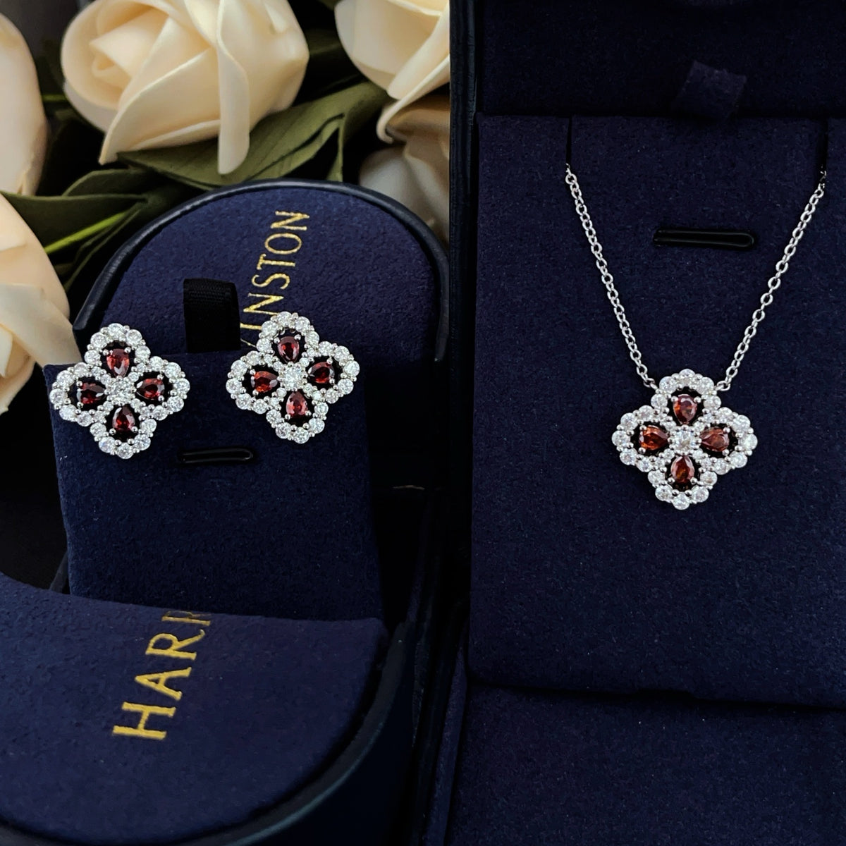 red brass crystal inlaid Necklace for women - alternate angle view 2