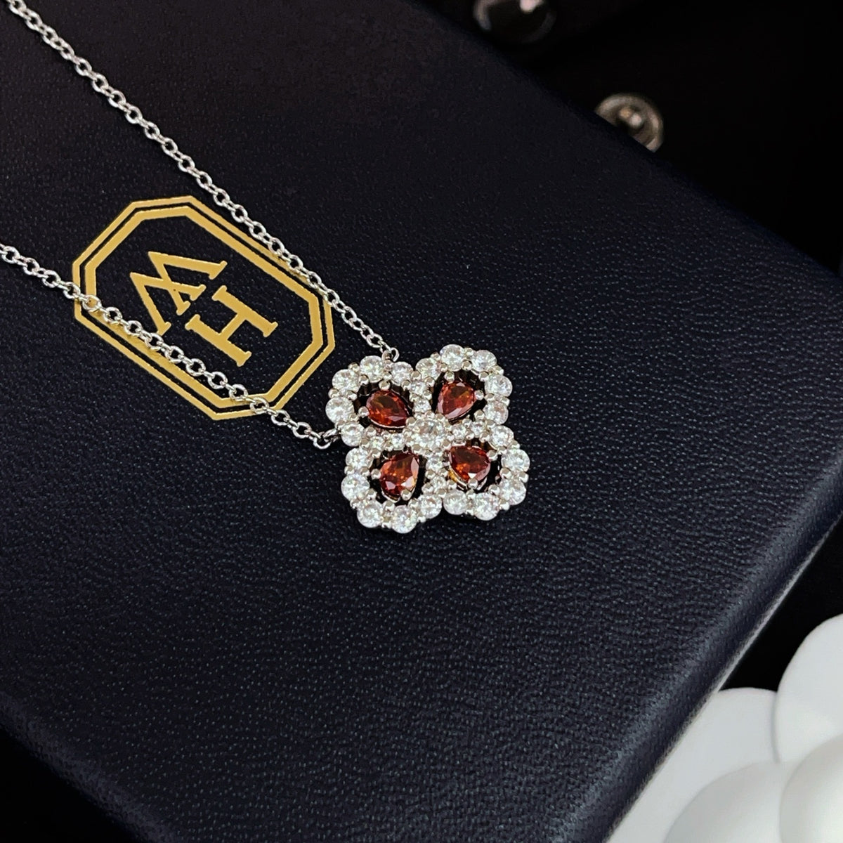 red brass crystal inlaid Necklace for women - alternate angle view 3