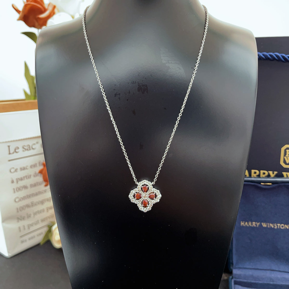 red brass crystal inlaid Necklace for women - alternate angle view 6