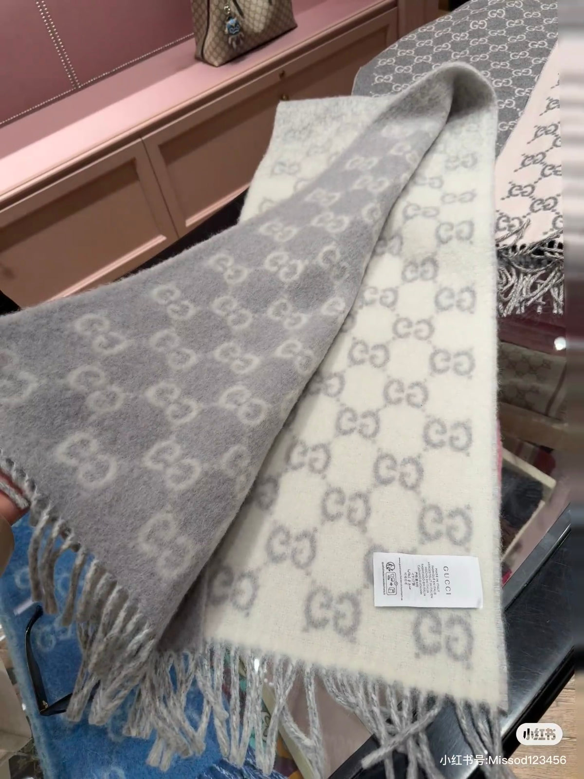 camel wool floral Scarf for women - product detail view