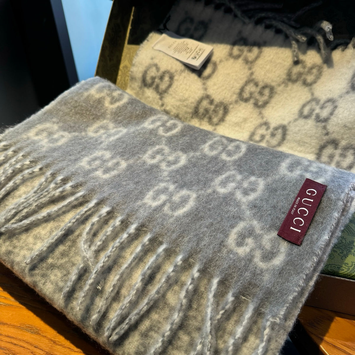 camel wool floral Scarf for women - alternate angle view 8
