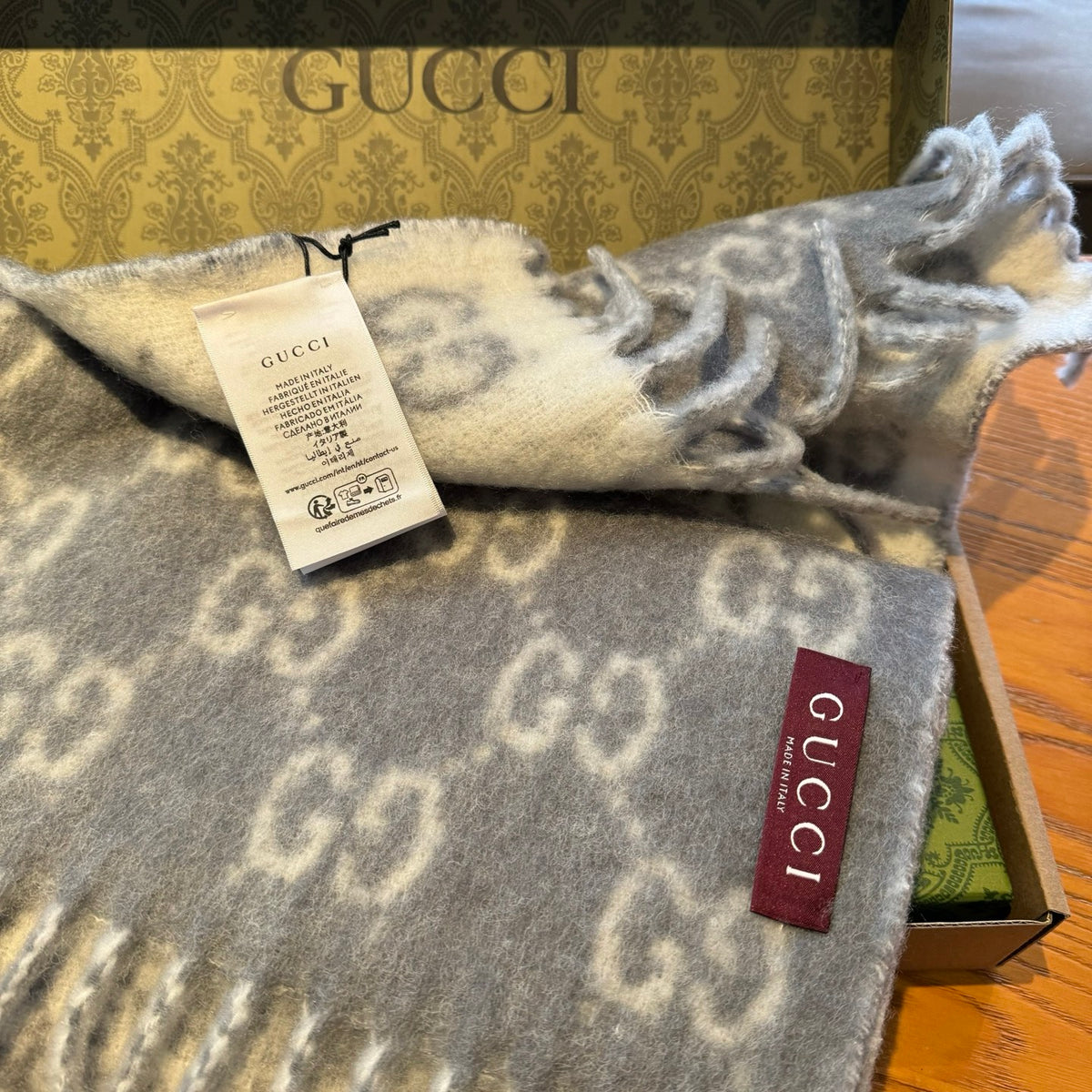 camel wool floral Scarf for women - alternate angle view 4