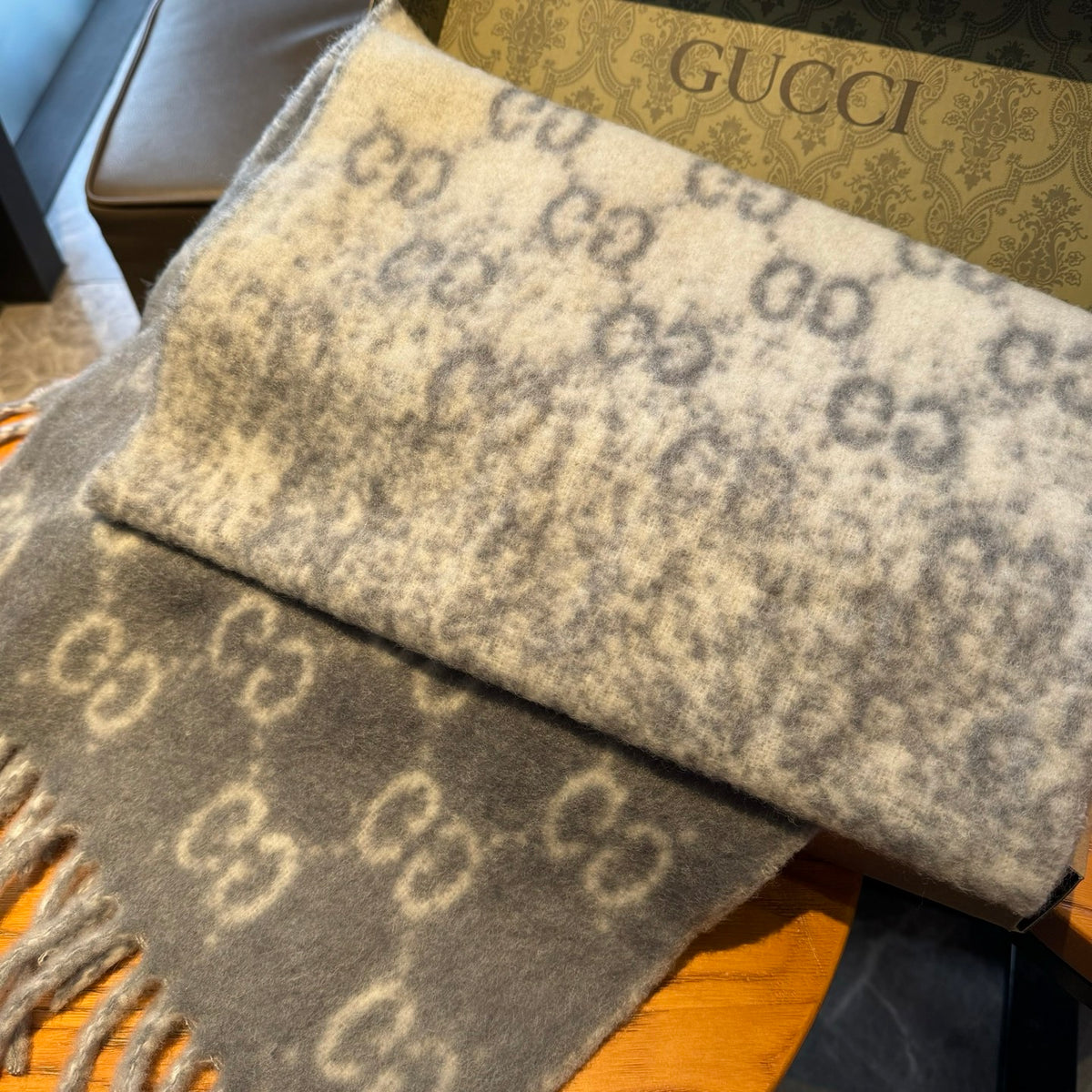 camel wool floral Scarf for women - alternate angle view 5