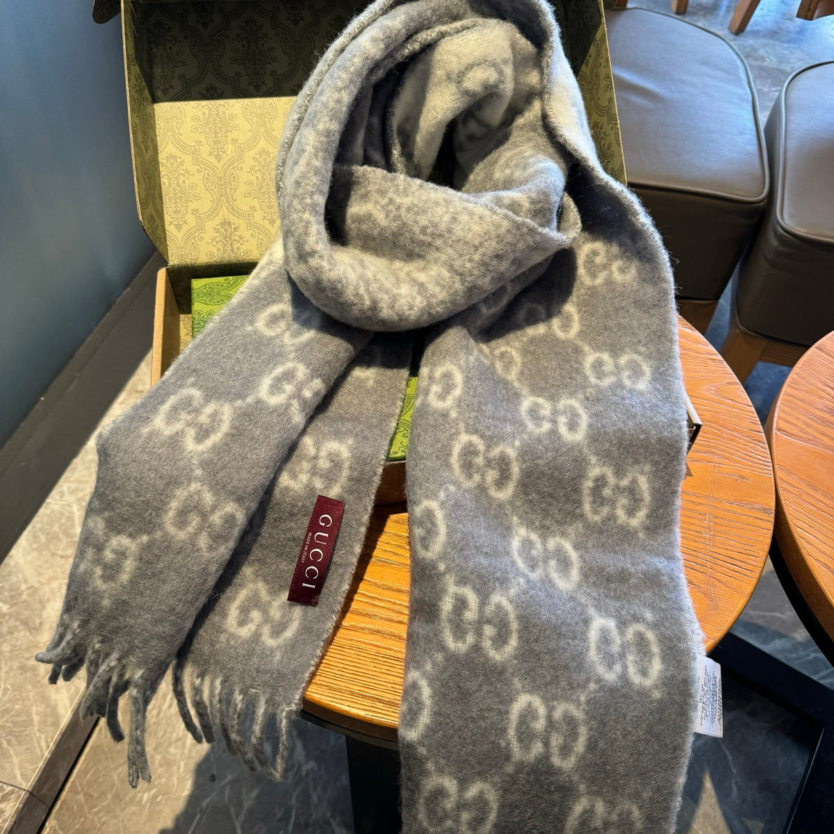 camel wool floral Scarf for women - alternate angle view 7
