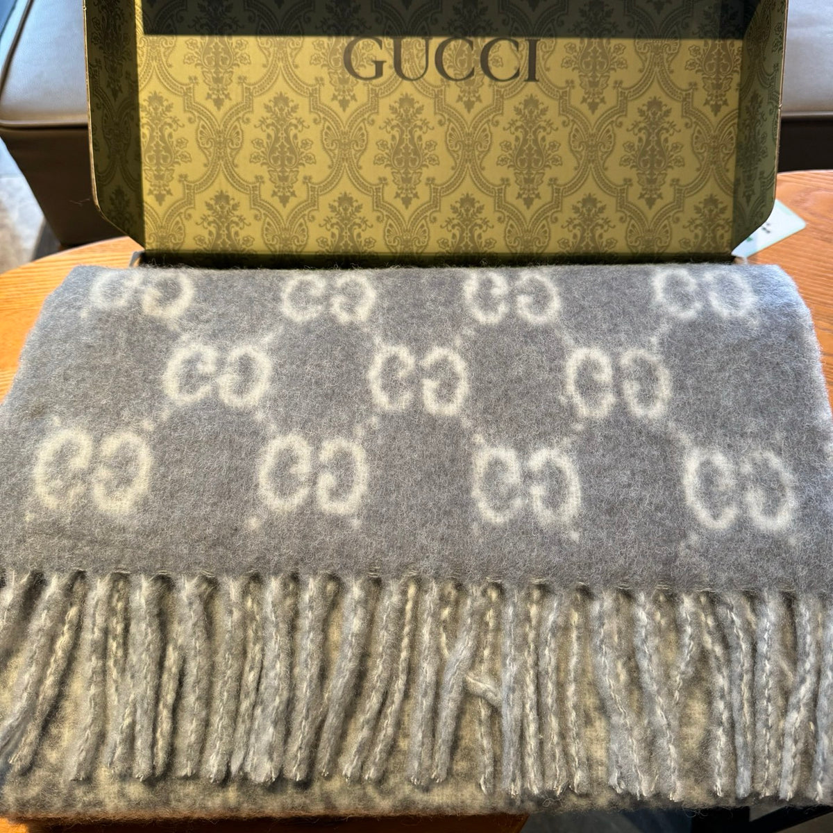 camel wool floral Scarf for women - alternate angle view 2