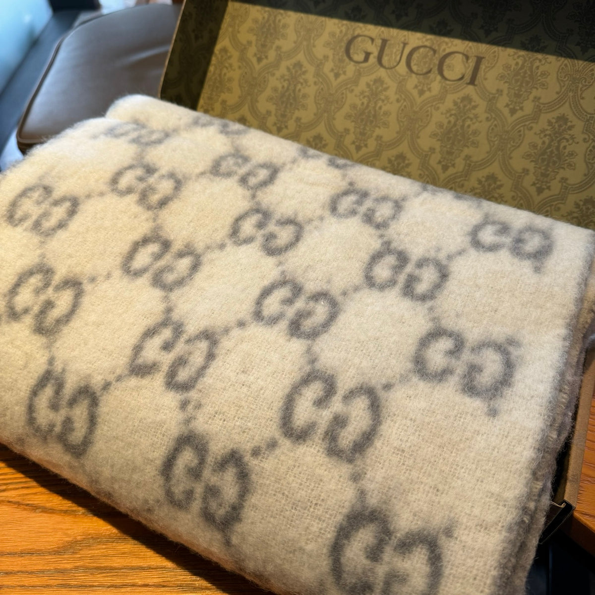 camel wool floral Scarf for women - alternate angle view 6