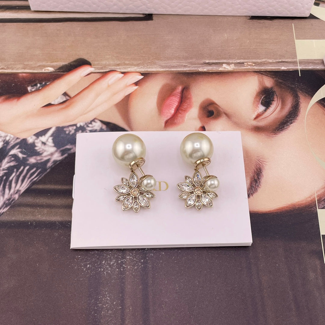 yellow brass floral Stud Earrings for women - alternate angle view 5